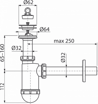 Сифон для раковины A410 Alcaplast фото в интернет-магазине Русалия