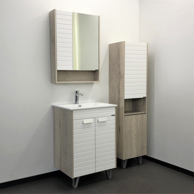 COMFORTY. Шкаф-колонна "Клеон-40" белый/дуб дымчатый фото в интернет-магазине Русалия