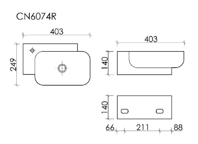 Рукомойник подвесной прямоугольный 403*249*140, с отверстием под смеситель  (чаша справа, отверстие под смеситель слева), цвет белый CN6074R Ceramica Nova фото в интернет-магазине Русалия