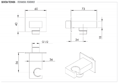 Держатель ручного душа с подключением шланга Remer 337W фото в интернет-магазине Русалия