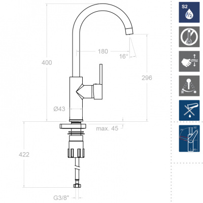Смеситель высокий для кухни однорычажный DRAKO 330602 Ramon Soler фото в интернет-магазине Русалия