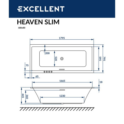 Акриловая ванна EXCELLENT Heaven Slim 180x80 WAEX.HEV18WHS фото в интернет-магазине Русалия
