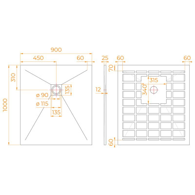 Каменный душевой поддон прямоугольный STONE TRAY-G  900x1000 фото в интернет-магазине Русалия