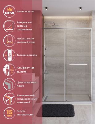 Душевая дверь CEZARES LUX-B-FS-11-140-C-CR фото в интернет-магазине Русалия