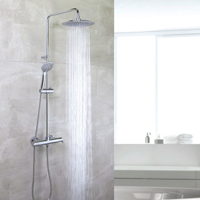 Душевая термостатическая система наружнего монтажа с телескопическим тропическим душем и душевым комплектом из ABS-пластика BLAUTHERM 9448RP240 Ramon Soler фото в интернет-магазине Русалия