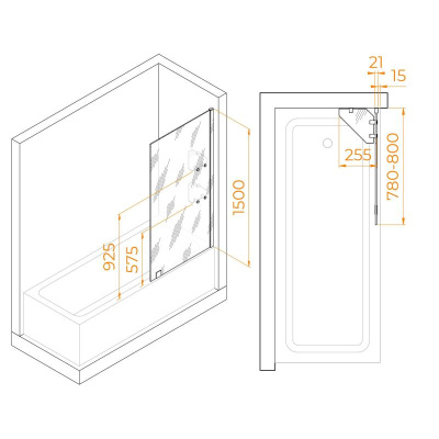 Шторка на ванну с полкой RGW SC-54, стекло прозрачное, профиль хром фото в интернет-магазине Русалия