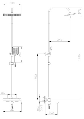 Тропическая душевая система RUSH  (ST4235-90) фото в интернет-магазине Русалия