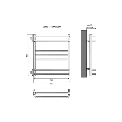 Полотенцесушитель водяной Aquatek (Акватек) Бетта П7 500х600 мм  AQ KRC0760CH фото в интернет-магазине Русалия