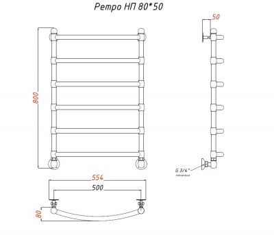 Полотенцесушитель водяной Ретро НП 80*50 Тругор фото в интернет-магазине Русалия