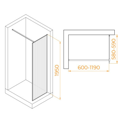 Душевая перегородка RGW WA-08 600, стекло Ribbed (Ребристое), профиль хром фото в интернет-магазине Русалия