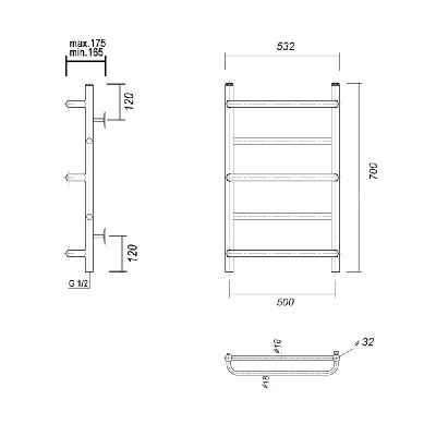 Водяной полотенцесушитель Орфей П5 500x700, хром Domoterm фото в интернет-магазине Русалия