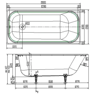 Wotte Start 1500х700х445  ванна чугунная (БП-э0001099) фото в интернет-магазине Русалия