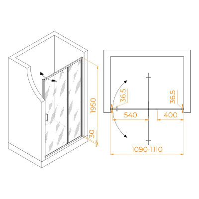 Душевая дверь RGW LE-103B 1100, стекло прозрачное, профиль черный фото в интернет-магазине Русалия
