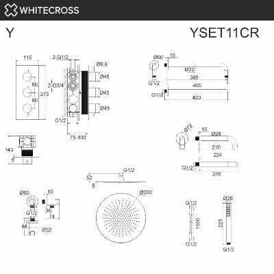 Термостатическая система для ванны скрытого монтажа WHITECROSS Y YSET11CR (хром) фото в интернет-магазине Русалия