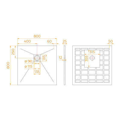 Каменный душевой поддон квадрат STONE TRAY-G  800x800 фото в интернет-магазине Русалия