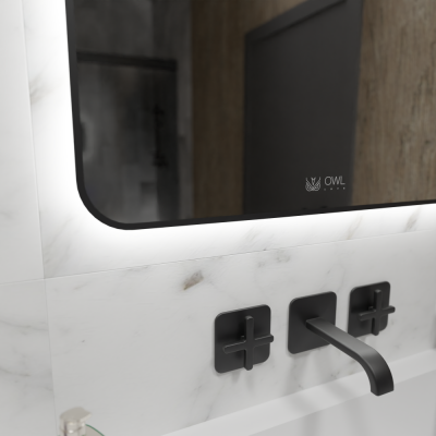 Зеркало для ванной прямоугольное GRYNING 800х600 OWLM200307 черный пескоструй OWL фото в интернет-магазине Русалия