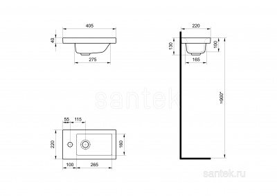 Раковина Santek Миранда 40 отверстие под смеситель 1WH302500 фото в интернет-магазине Русалия