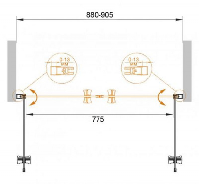 Распашная двустворчатая дверь для душа 90 ECO-O-B-2-90-C-Cr Cezares фото в интернет-магазине Русалия