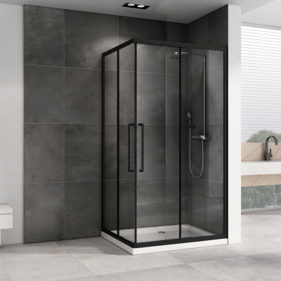 Душевой уголок ABBER Schwarzer Diamant AG02128BH 80х120 прямоугольный, профиль черный, прозрачное стекло фото в интернет-магазине Русалия