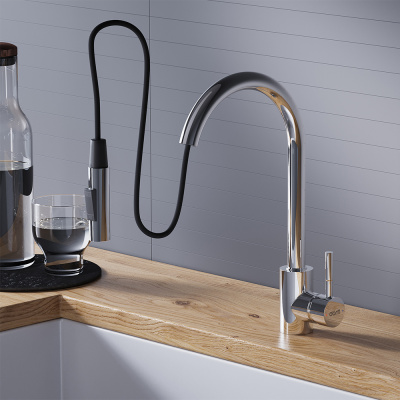 D3007500 Logic кухонный смеситель вытягивающимся изливом Logic, хром фото в интернет-магазине Русалия