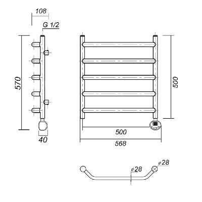 Электрический полотенцесушитель Лаура Плюс П5 500х500 АБР ER, античная бронза Domoterm фото в интернет-магазине Русалия