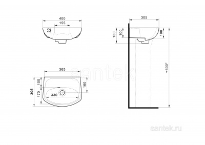 Раковина Santek Анимо 40 без отверстия под смеситель 1WH110487 фото в интернет-магазине Русалия