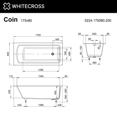 Ванна WHITECROSS Coin 175x80 (RAL мат) иск. камень 0224.175080.2XXXX фото в интернет-магазине Русалия