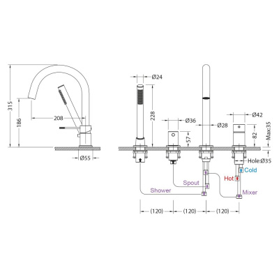 Смеситель для ванны Timo Saona (2320/17Y) фото в интернет-магазине Русалия