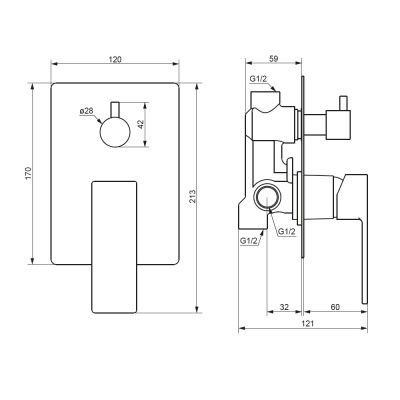 537100000 Gala встраиваемый смеситель для ванны - душа, хром Damixa фото в интернет-магазине Русалия