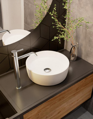 AQM5012 Раковина накладная круглая, цвет белый матовый. 355x355x120 фото в интернет-магазине Русалия