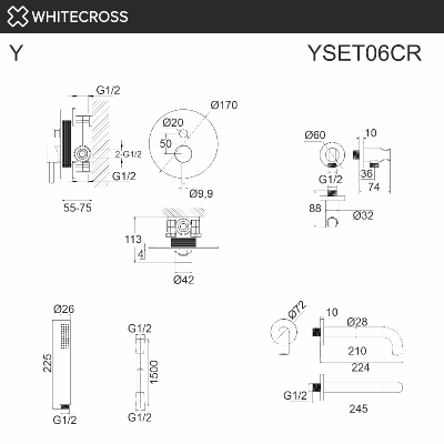 Система для ванны скрытого монтажа WHITECROSS Y YSET06CR (хром) фото в интернет-магазине Русалия