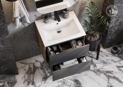 Тумба под раковину AQUATON Сохо 60 дуб веллингтон, графит софт 1A258001AJA00 фото в интернет-магазине Русалия