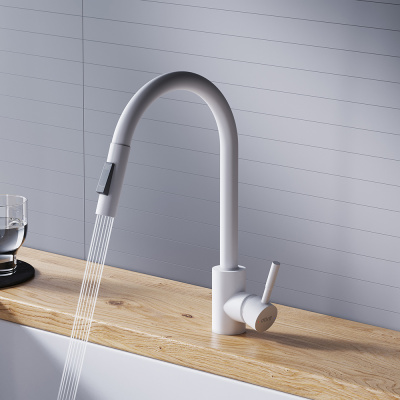 D3007533 Logic Кухонный смеситель  с вытягивающимся изливом, белый фото в интернет-магазине Русалия