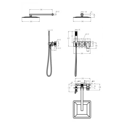 Душевая система встраиваемая (без излива) Grocenberg GB5080BL, черный фото в интернет-магазине Русалия