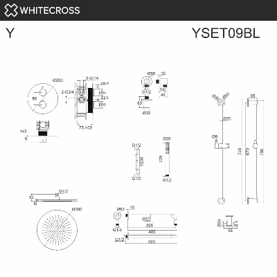 Термостатическая душевая система скрытого монтажа WHITECROSS Y YSET09BL (черный мат) фото в интернет-магазине Русалия