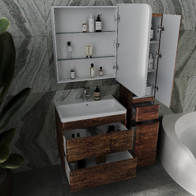 Тумба подвесная "Атлантика 70", Люкс старое дерево, PLUS + Умывальник Атлантик 70 фото в интернет-магазине Русалия