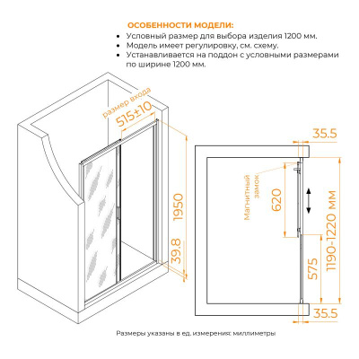 Душевая дверь RGW CL-13B 1200, стекло тонированное, профиль черный фото в интернет-магазине Русалия