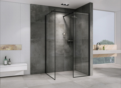 Душевой уголок ABBER Immer Offen AG67128B 80х120 прямоугольный, профиль черный, прозрачное стекло фото в интернет-магазине Русалия