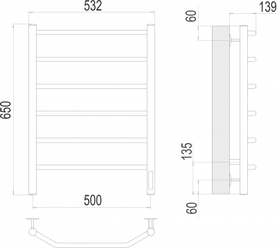 Электрический полотенцесушитель Виктория П6 500х650  4670078531193 Terminus фото в интернет-магазине Русалия