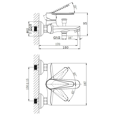 Смеситель для ванны с коротким изливом RUSH Denis (DN0335-44) фото в интернет-магазине Русалия
