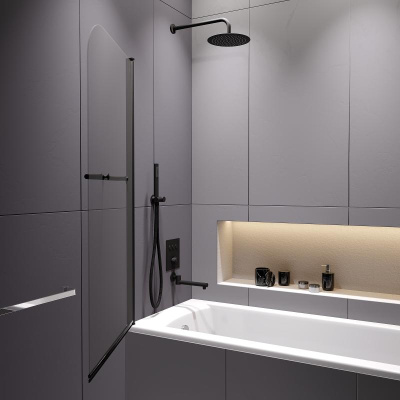 Шторка на ванну RGW SC-114B, стекло прозрачное, профиль черный фото в интернет-магазине Русалия