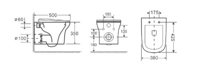 Унитаз AMI Aria подвесной безободковый Ceruttispa CT8780 (500x360x350) фото в интернет-магазине Русалия