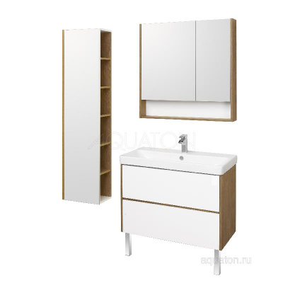 Тумба под раковину AQUATON Сканди 90 белая, дуб рустикальный 1A251901SDZ90 фото в интернет-магазине Русалия
