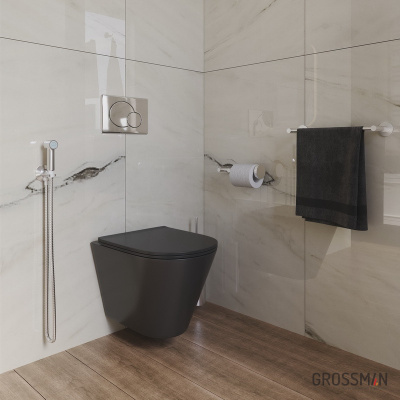 Унитаз подвесной безободковый с сиденьем микролифт GR-4477BMS черный матовый Grossman фото в интернет-магазине Русалия