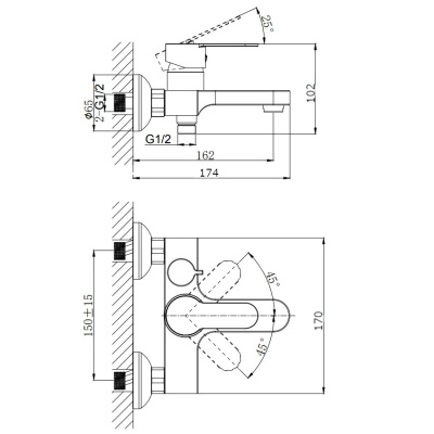 Смеситель для ванны с коротким изливом RUSH Tenerife (TE2835-44) фото в интернет-магазине Русалия