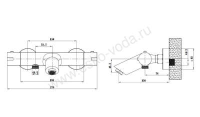 Смесител для душа ESKO с термостатом Mikros (T3054 Black) фото в интернет-магазине Русалия