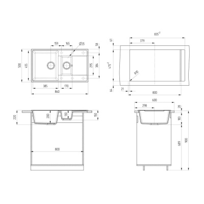 Кухонная мойка Ulgran Quartz Prima 860 1,5 K-10, песок фото в интернет-магазине Русалия