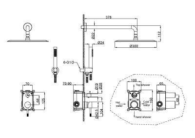 Смеситель встроенный + верхний+ ручной душ, Uno. Черный 464-B фото в интернет-магазине Русалия