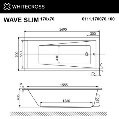 Акриловая ванна WHITECROSS Wave Slim 170x70 акрил 0111.170070.100 фото в интернет-магазине Русалия