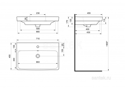 Раковина Santek Адриана 70 отверстие под смеситель 1WH501628 фото в интернет-магазине Русалия
